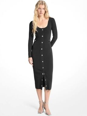 Michael Kors Ribbed Stretch Viscose Midi Dress Size S